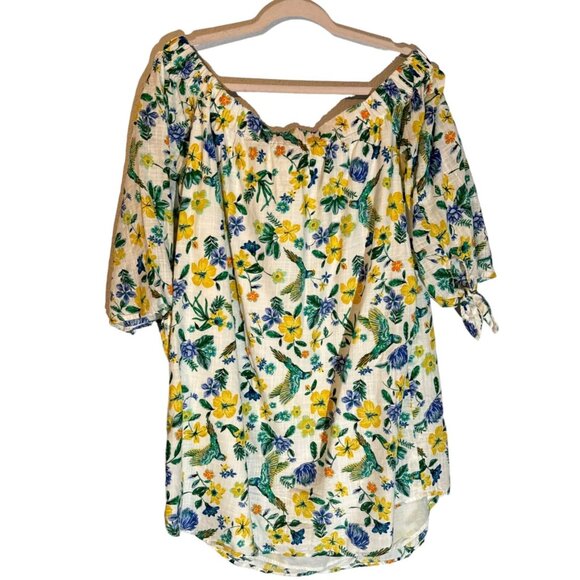 Old Navy Women's Floral Off-Shoulder Blouse Size L 100% Cotton Made In India - Picture 10 of 12